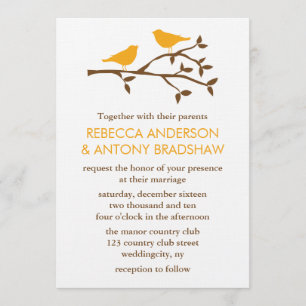 Oranje Tortelduifjes op een Tak-bruiloft Kaart