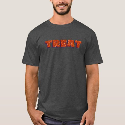 Oranje Treat Halloween Glitter T-shirt (Voorkant)