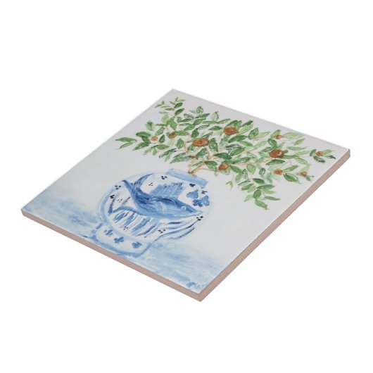 Oranje Tree Topiary Ginger Jars Jar Art Tegeltje (Zijkant)