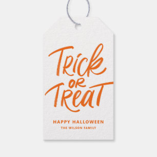 Oranje Trick or treat Hand Lettering Halloween Cadeaulabel