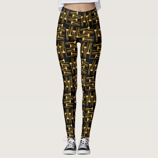 Oranje Trombone Crosshatch Zwarte Leggings (Voorkant)