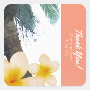 Oranje Tropische Palmboom & Plumeria Zomerfeest Vierkante Sticker
