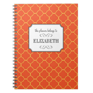 Oranje trouwplanner met vierbladig klaverpatroon notitieboek