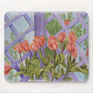ORANJE TULIPS MET PAARSE LATTICE MOUSEPAD MUISMAT