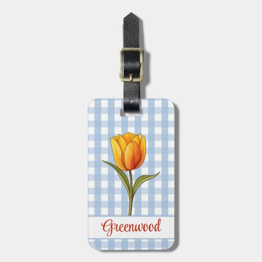 Oranje Tulp, Blue Gingham, Custom Bagagelabel (Voorkant verticaal)