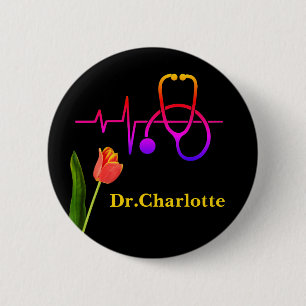 Oranje Tulp Hartslag Stethoscoop Medisch Ronde Button 5,7 Cm