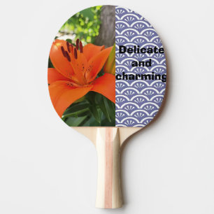 Oranje tulpen en blauwe minimalistische golven tafeltennisbatje