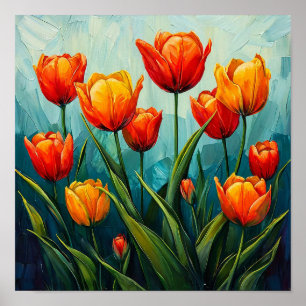 Oranje tulpen Helder Lentebloemstuk Huisdecoratie Poster