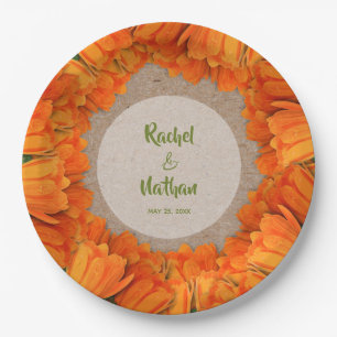 Oranje Tulpen op Borden van het Kraft Pattern-rapp Papieren Bordje