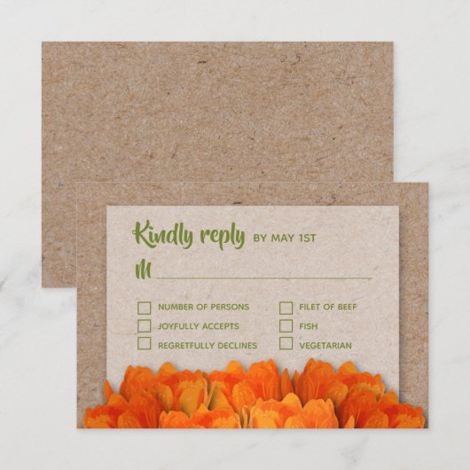 Oranje Tulpen op Kraft Wedding RSVP-kaarten (Voorkant / Achterkant)