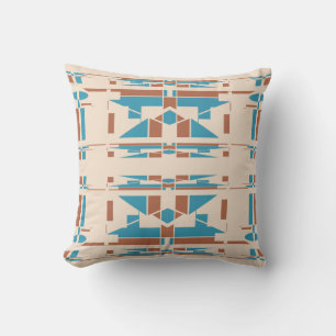 Oranje turquoise beige mediterrane grote mozaïeken kussen