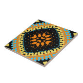 Oranje Turquoise Black Ethnic Oriental Boho Tegeltje (Zijkant)