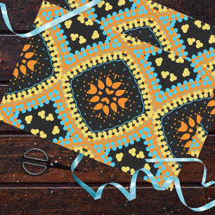 Oranje Turquoise Black etnic Boho Pattern Tissuepapier