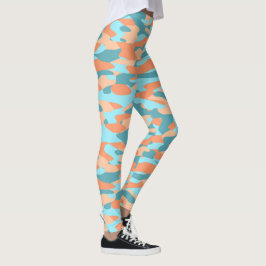 Oranje Turquoise Blauwgroen blauw Camouflage Patro Leggings