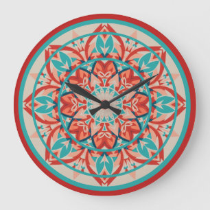 Oranje & Turquoise Boho Mandala Grote Klok