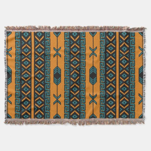 Oranje Turquoise Southwest Aztec Pattern Deken (Voorkant)