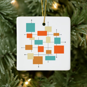 Oranje Turquoise Squares Middeleeuwse kerst Keramisch Ornament