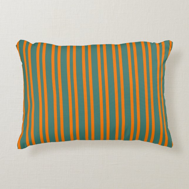Oranje Turquoise Strepen Naadloos Patroon Accent Kussen (Voorkant)