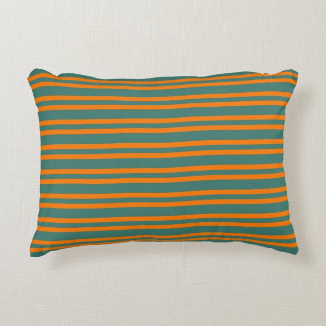Oranje Turquoise Strepen Naadloos Patroon Accent Kussen (Voorkant)