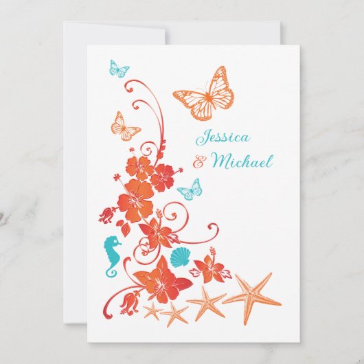 Oranje, Turquoise, Witte Bestemming Trouwdag Kaart (Voorkant)