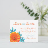 Oranje & Turquoise Zomerbloem Save the Date (Staand voorkant)