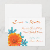 Oranje & Turquoise Zomerbloem Save the Date (Voorkant / Achterkant)