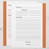 Oranje tweezijdige Recipe Pages (Voorkant / Achterkant)