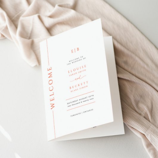Oranje typografie Wedding Folded Program Programma