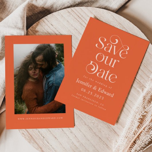 Oranje Typografie Wedding Save The Date