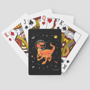 Oranje Tyrannosaurus dinos in de ruimte Pokerkaarten