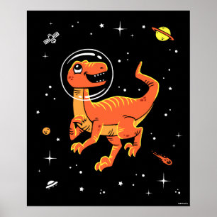 Oranje Tyrannosaurus dinos in de ruimte Poster