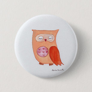 Oranje uil ronde button 5,7 cm