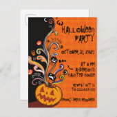 Oranje uitnodiging van de Black Pumpkin Halloween (Voorkant / Achterkant)