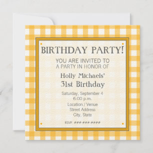 Oranje uitnodiging voor de Birthday-partij Gingham