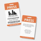 Oranje Uw Logo Bar Code Pers ID Badge (Voor- en achterkant)