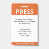 Oranje Uw Logo Bar Code Pers ID Badge (Achterkant)
