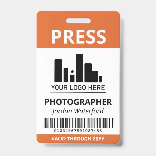 Oranje Uw Logo Bar Code Pers ID Badge (Voorzijde)