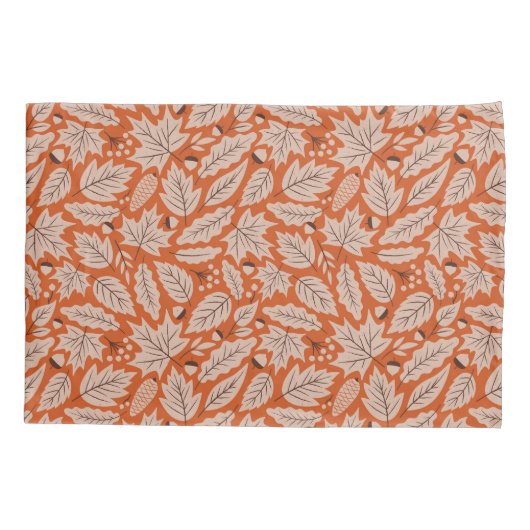 Oranje val bladeren & eikels patroon kussensloop (Achterkant)