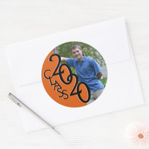 Oranje Varsity 2020 Afstuderen Klasse met Foto Ronde Sticker