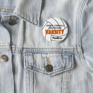 Oranje Varsity Volleybal Aangepaste Hoge School Ronde Button 5,7 Cm