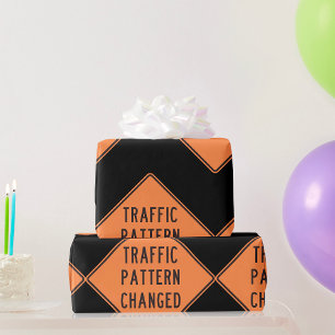 Oranje verkeerspatroon gewijzigd wegwaarschuwingsb cadeaupapier