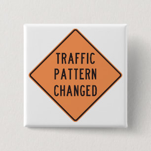 Oranje verkeerspatroon gewijzigd wegwaarschuwingsb vierkante button 5,1 cm