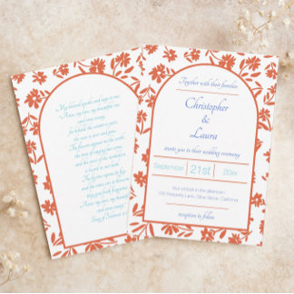 Oranje Verona Sunset Flowers Wedding Kaart