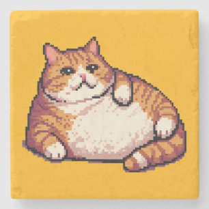 Oranje vet kat meme pixel art stenen onderzetter