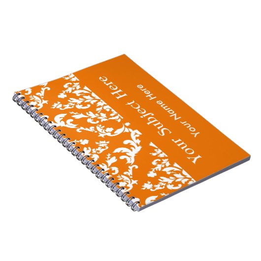 Oranje Vet Mod Damask met aangepaste tekst Notitieboek (Rechterzijde)