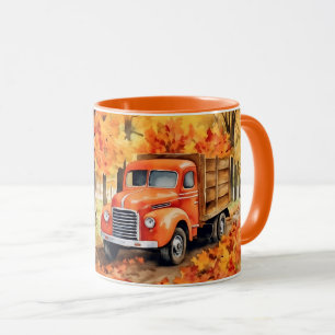 Oranje Vintage Pick-up Truck in de Herfst Mok
