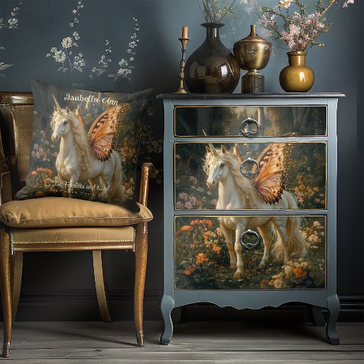 Oranje Vleugels Sprookjesbos Eenhoorn Sprookjespaa Kussen