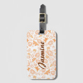 Oranje Vlinder Bloempatroon Custom Monogram Bagagelabel (Voorkant (verticaal))