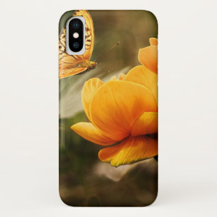 Oranje vlinder en bloemen iPhone x hoesje