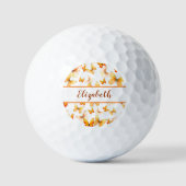  oranje vlinder met aangepaste naam dames golfballen (Voorkant)